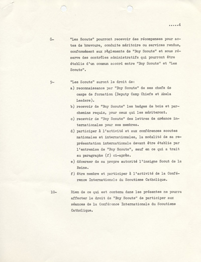 accord sign&eacute; le 22 f&eacute;vrier 1967 entre la Boy Scouts Association of Canada et l'Association des scouts catholiques du Canada