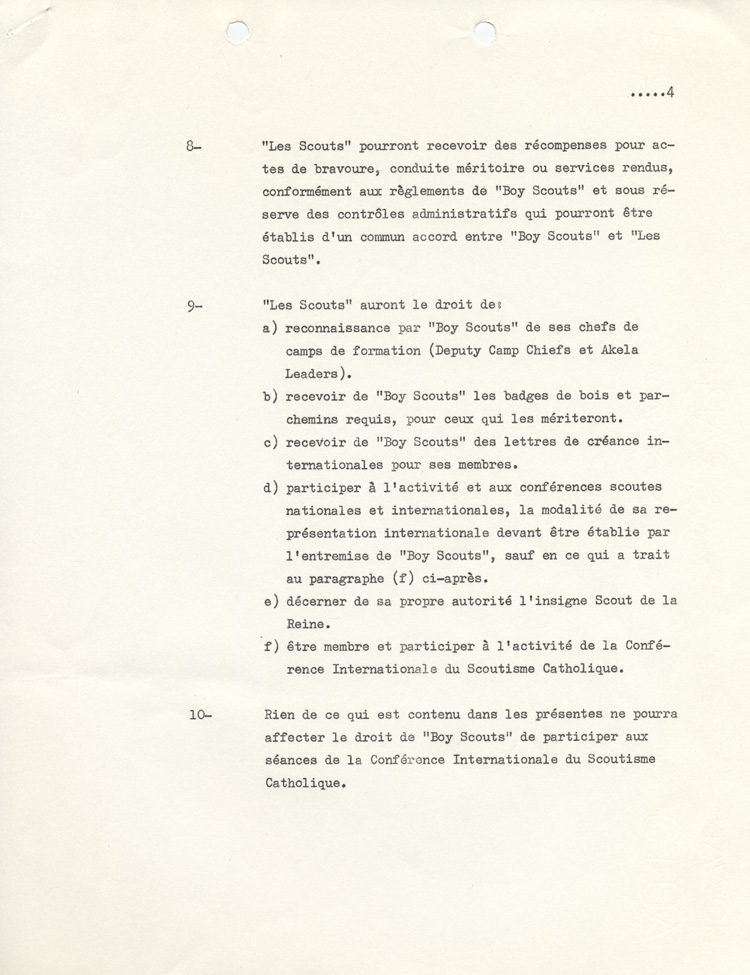 accord sign&eacute; le 22 f&eacute;vrier 1967 entre la Boy Scouts Association of Canada et l'Association des scouts catholiques du Canada