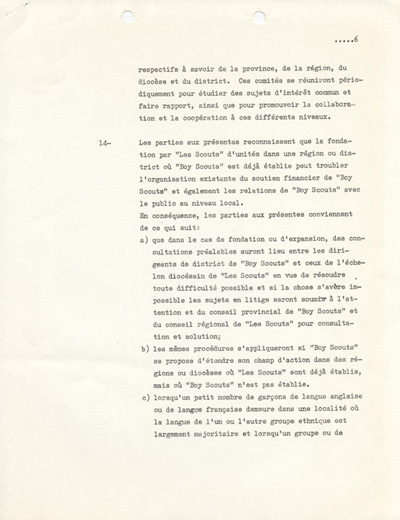 accord sign&eacute; le 22 f&eacute;vrier 1967 entre la Boy Scouts Association of Canada et l'Association des scouts catholiques du Canada