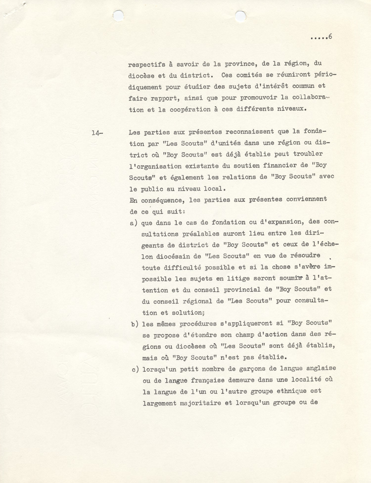accord sign&eacute; le 22 f&eacute;vrier 1967 entre la Boy Scouts Association of Canada et l'Association des scouts catholiques du Canada