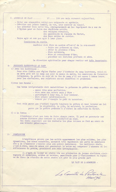 conf&eacute;rence prononc&eacute;e par le r&eacute;v&eacute;rend Gilbert sur &laquo; Le r&ocirc;le de l'aum&ocirc;nier &raquo; (1956)