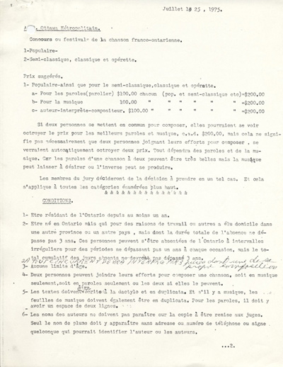 R&egrave;glements du concours de musique de la Semaine fran&ccedil;aise (1975)