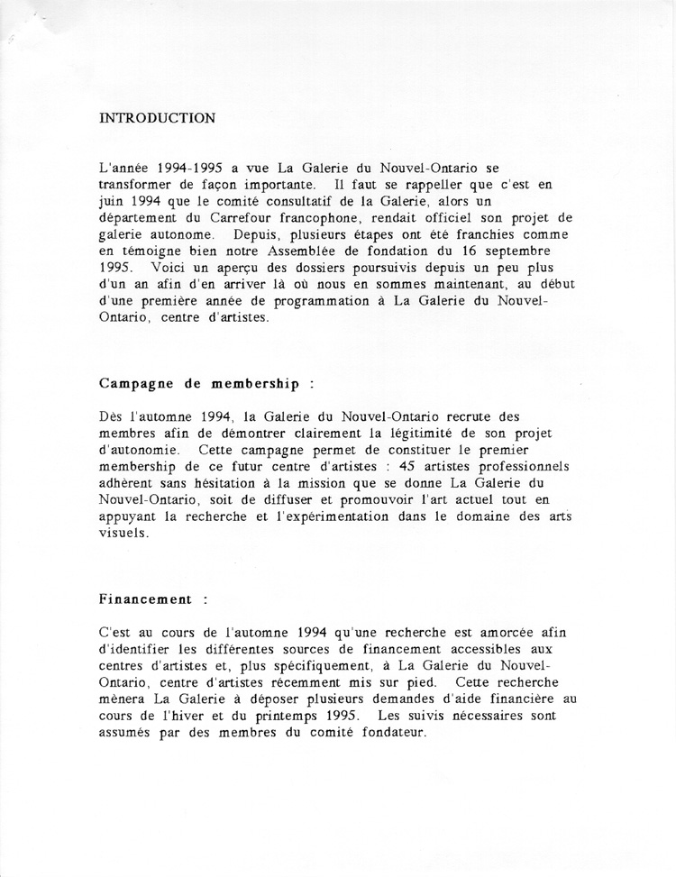 Rapport d'activit&eacute;s 1994-1995 