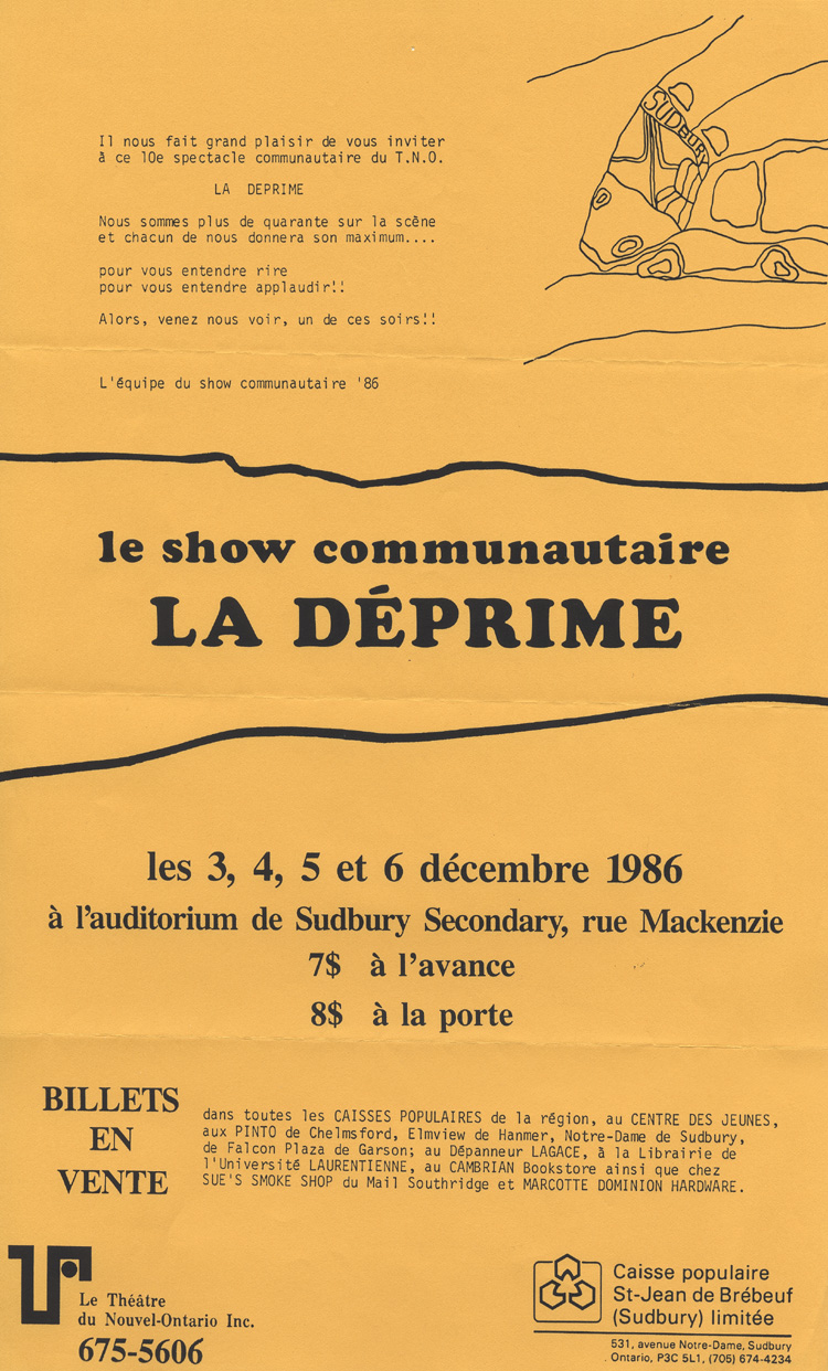 Affiche de la pi&egrave;ce communautaire La D&eacute;prime (1986)