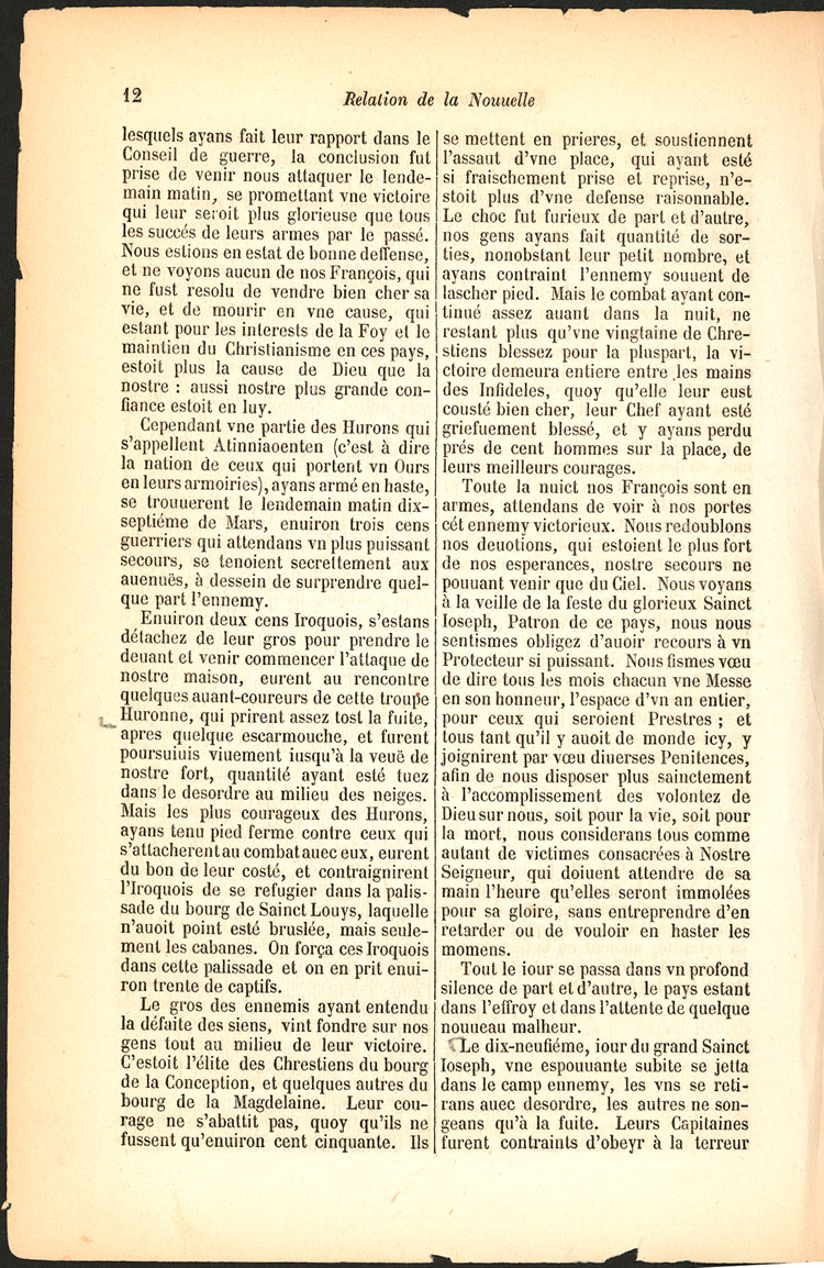 De la prise des Bourgs de la Mission de S. Ignace