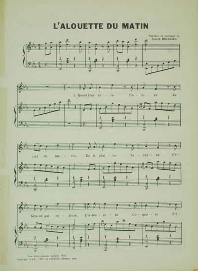 &laquo;&nbsp;L'Alouette du matin&nbsp;&raquo;, paroles et musique de Joseph Beaulieu (1952)