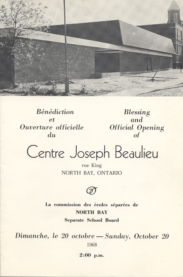 Programme de l'inauguration du Centre Joseph-Beaulieu