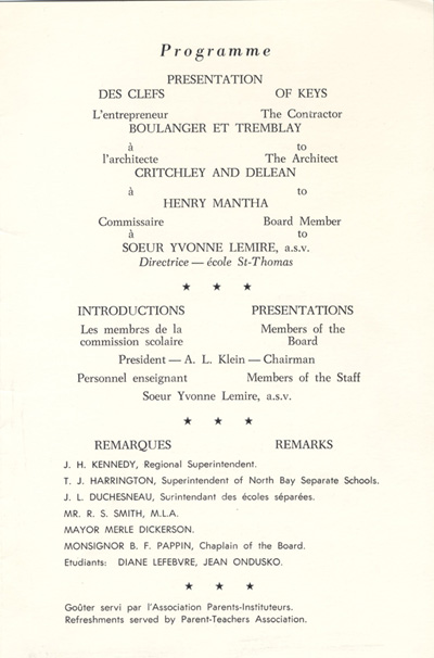 Programme de l'inauguration du Centre Joseph-Beaulieu