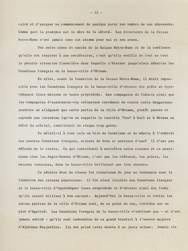 Reproduction de la vingt-deuxi&egrave;me page des souvenirs et r&eacute;miniscences de Louis-Joseph Billy recueillis par S&eacute;raphin Marion, ca 1973