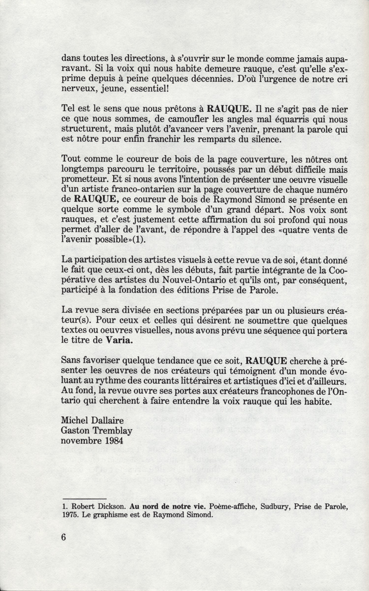 &laquo; Prise de position&raquo; de Michel Dallaire et Gaston Tremblay
