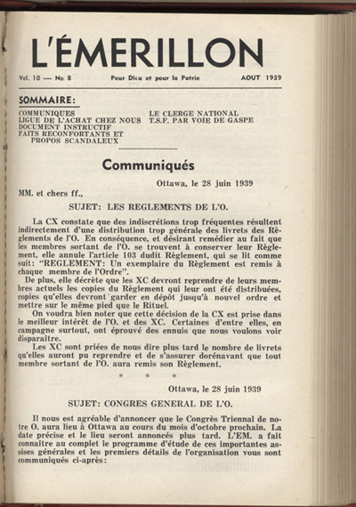 Premi&egrave;re page du journal L'&Eacute;merillon