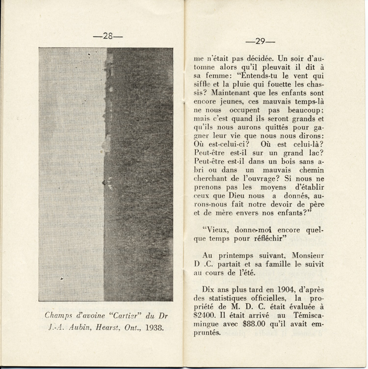 Reproduction de la vingt-sixi&egrave;me et de la vingt-septi&egrave;me page de D&eacute;couvrons le Nord-Ontario par le r&eacute;v&eacute;rend J. Payette pr&ecirc;tre, d&eacute;crivant les r&eacute;gions de Cochrane et de Hearst, d&eacute;cembre 1939.