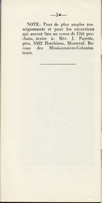 Reproduction de la trente-quatri&egrave;me page de D&eacute;couvrons le Nord-Ontario par le r&eacute;v&eacute;rend J. Payette pr&ecirc;tre, d&eacute;crivant les r&eacute;gions de Cochrane et de Hearst, d&eacute;cembre 1939.