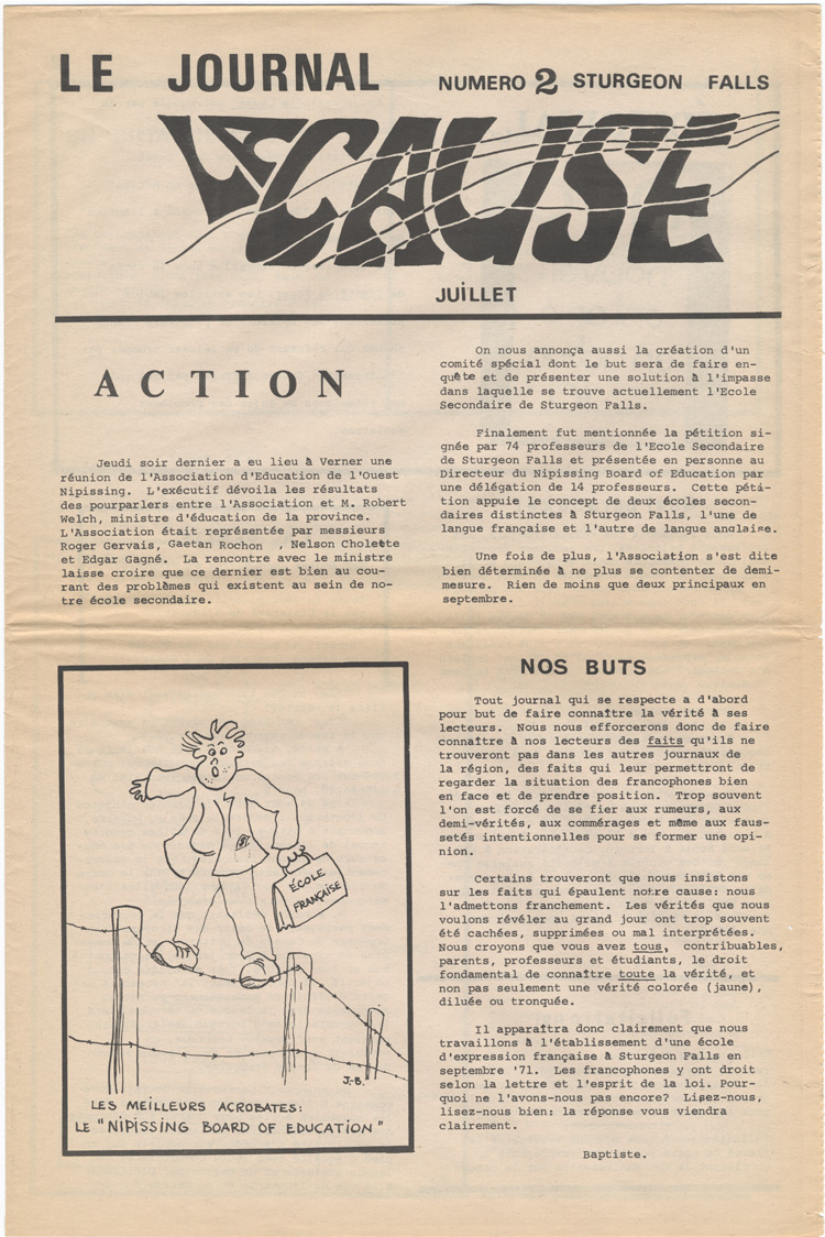 Reproduction de la premi&egrave;re page du deuxi&egrave;me num&eacute;ro de Le Journal, juillet 1971.