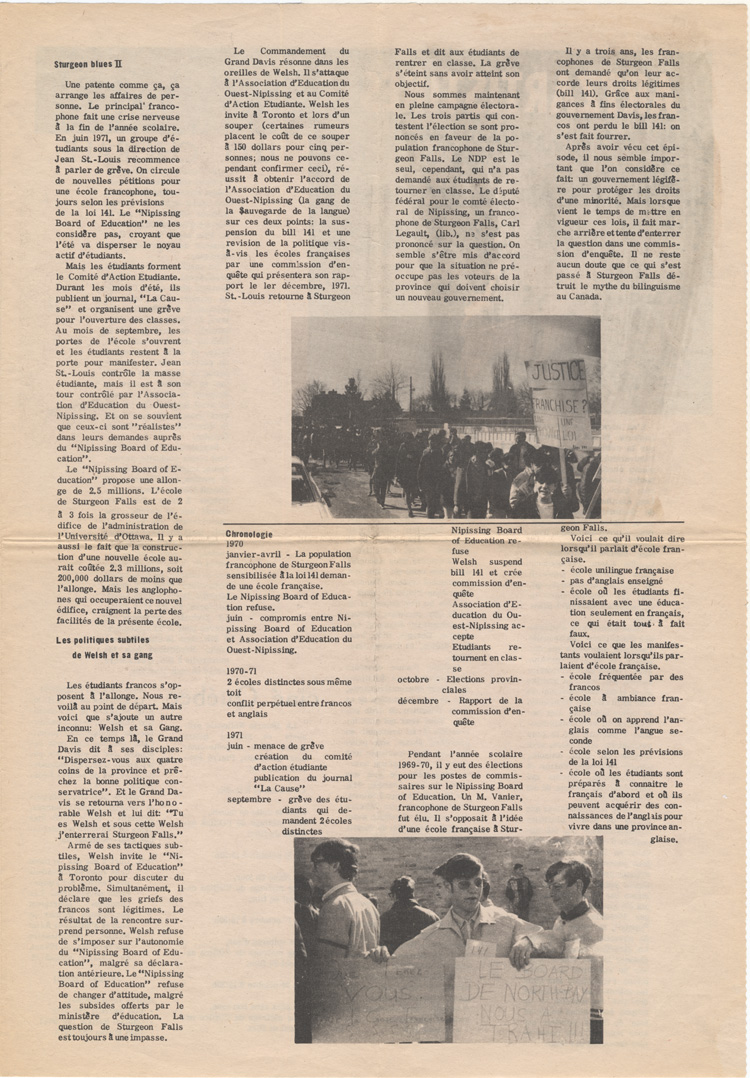 Reproduction d’un article de Paul Andr&eacute; Rochon et Gilbert B&eacute;lisle intitul&eacute; Sturgeon Falls Blues et paru dans La Rotonde, 1er octobre 1971.