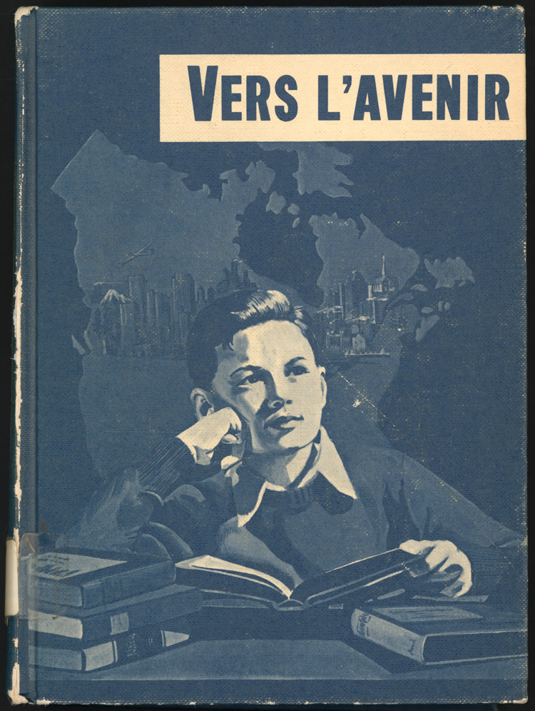 Reproduction de la page couverture du manuel Vers l’avenir par Ad&eacute;lard Gascon et Laurier Carri&egrave;re, 1956.