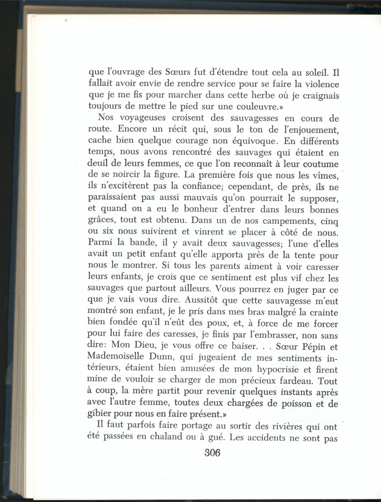 Reproduction de la trois cent sixi&egrave;me page du manuel Vers l’avenir de Ad&eacute;lard Gascon et Laurier Carri&egrave;re comprenant un r&eacute;cit de soeur Paul-&Eacute;mile, s.c.o., intitul&eacute; Un voyage de Bytown &agrave; Saint-Boniface, 1956.