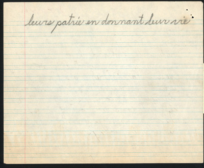 Reproduction de la vingt-quatri&egrave;me page du cahier d’examen de d&eacute;cembre 1945 de Jacques Faucher, &eacute;l&egrave;ve de quatri&egrave;me ann&eacute;e &agrave; l’&eacute;cole Guigues, Ottawa (Ontario), comprenant son examen de sciences sociales intitul&eacute; Dollard des Ormeaux, 1945.