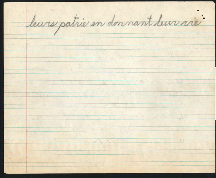 Reproduction de la vingt-quatri&egrave;me page du cahier d’examen de d&eacute;cembre 1945 de Jacques Faucher, &eacute;l&egrave;ve de quatri&egrave;me ann&eacute;e &agrave; l’&eacute;cole Guigues, Ottawa (Ontario), comprenant son examen de sciences sociales intitul&eacute; Dollard des Ormeaux, 1945.