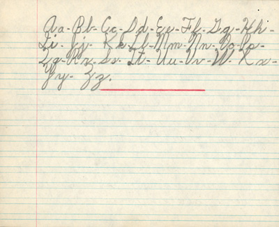 Reproduction de la sixi&egrave;me page du cahier d’examen de d&eacute;cembre 1945 de Jacques Faucher, &eacute;l&egrave;ve de quatri&egrave;me ann&eacute;e &agrave; l’&eacute;cole Guigues, Ottawa (Ontario), comprenant son examen d’&eacute;criture intitul&eacute; Le P&egrave;re Jogues, 1945.