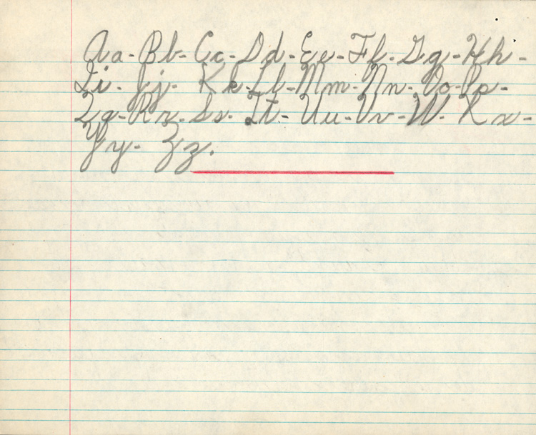 Reproduction de la sixi&egrave;me page du cahier d’examen de d&eacute;cembre 1945 de Jacques Faucher, &eacute;l&egrave;ve de quatri&egrave;me ann&eacute;e &agrave; l’&eacute;cole Guigues, Ottawa (Ontario), comprenant son examen d’&eacute;criture intitul&eacute; Le P&egrave;re Jogues, 1945.