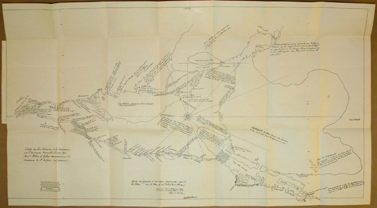 Reproduction d’une copie de la carte des Grands Lacs, dress&eacute;e en 1670 par le sulpicien Ren&eacute; de Br&eacute;hant de Galin&eacute;e, 1882.