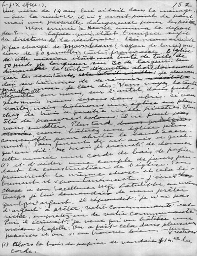 Reproduction de la cent quatre-vingt-deuxi&egrave;me page du r&eacute;cit du p&egrave;re oblat Joseph-&Eacute;tienne Guinard d&eacute;crivant ses activit&eacute;s missionnaires &agrave; Hearst, Moonbeam, Stevert, Grant, Pagwa, Kowkash, Kapuskasing, 1918.