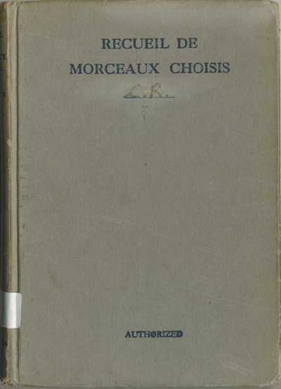 Reproduction de la page couverture du manuel Recueil de morceaux choisis par Ren&eacute; Lamoureux, 1930.