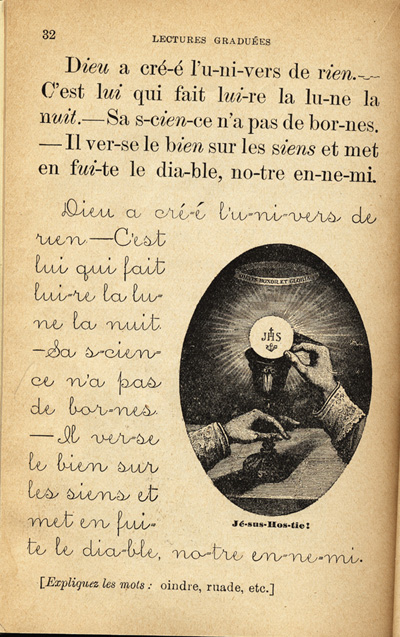 Reproduction de la trente-deuxi&egrave;me page du manuel Cours fran&ccedil;ais de lectures gradu&eacute;es, degr&eacute; pr&eacute;paratoire, par J.-Roch Magnan, 1913.