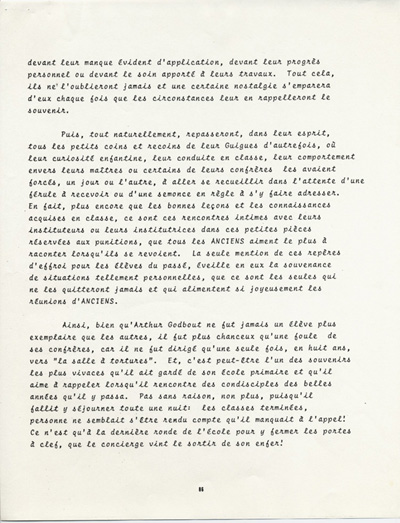 Reproduction de la quatre-vingt-sixi&egrave;me page du t&eacute;moignage de Arthur Godbout intitul&eacute; La vie d’un &eacute;l&egrave;ve &agrave; l’&eacute;cole Guigues, de 1914 &agrave; 1922 (R&eacute;trospective), 1979.