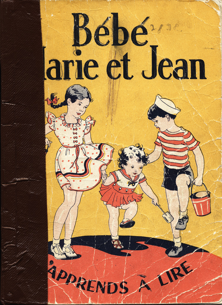 Reproduction de la page couverture du manuel B&eacute;b&eacute;, Marie et Jean, de J.-E. Poirier et Frances Shelley Wees, 1940.