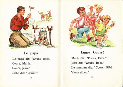 Reproduction de la dixi&egrave;me et de la onzi&egrave;me page de B&eacute;b&eacute;, Marie et Jean, de J.-E. Poirier et Frances Shelley Wees, 1957.
