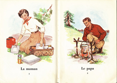 Reproduction de la deuxi&egrave;me et de la troisi&egrave;me page de B&eacute;b&eacute;, Marie et Jean, de J.-E. Poirier et Frances Shelley Wees, 1957.