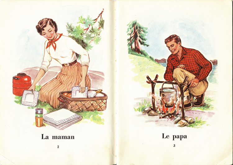Reproduction de la deuxi&egrave;me et de la troisi&egrave;me page de B&eacute;b&eacute;, Marie et Jean, de J.-E. Poirier et Frances Shelley Wees, 1957.