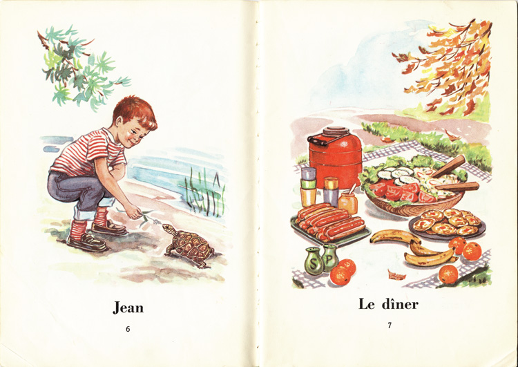 Reproduction de la sixi&egrave;me et de la septi&egrave;me page de B&eacute;b&eacute;, Marie et Jean, de J.-E. Poirier et Frances Shelley Wees, 1957.