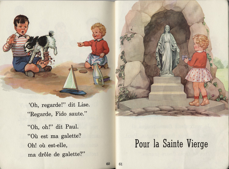 Reproduction de la soixanti&egrave;me et de la soixante et uni&egrave;me page de Viens te promener, un manuel publi&eacute; dans la collection cath&eacute;drale par W. J. Gage limit&eacute;e, 1950.