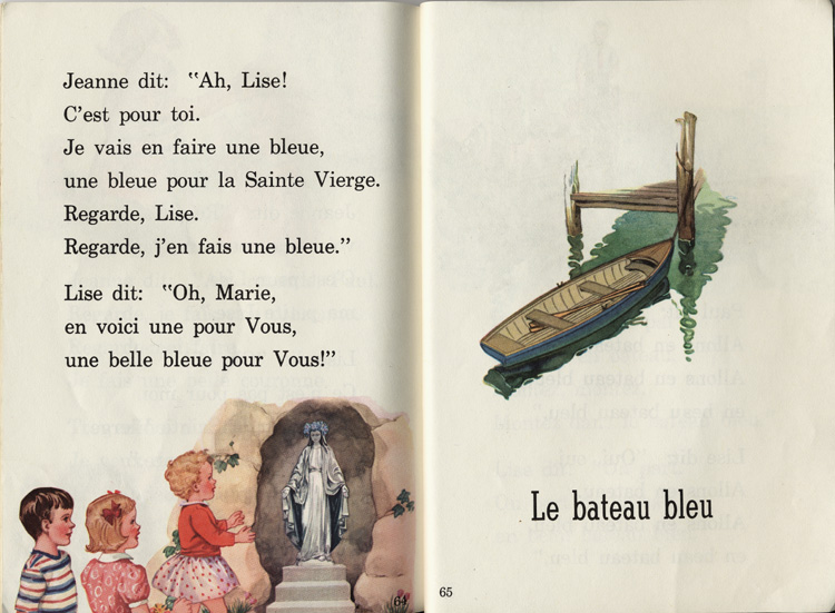 Reproduction de la soixante-quatri&egrave;me et de la soixante-cinqui&egrave;me page de Viens te promener, un manuel publi&eacute; dans la collection cath&eacute;drale par W. J. Gage limit&eacute;e, 1950.