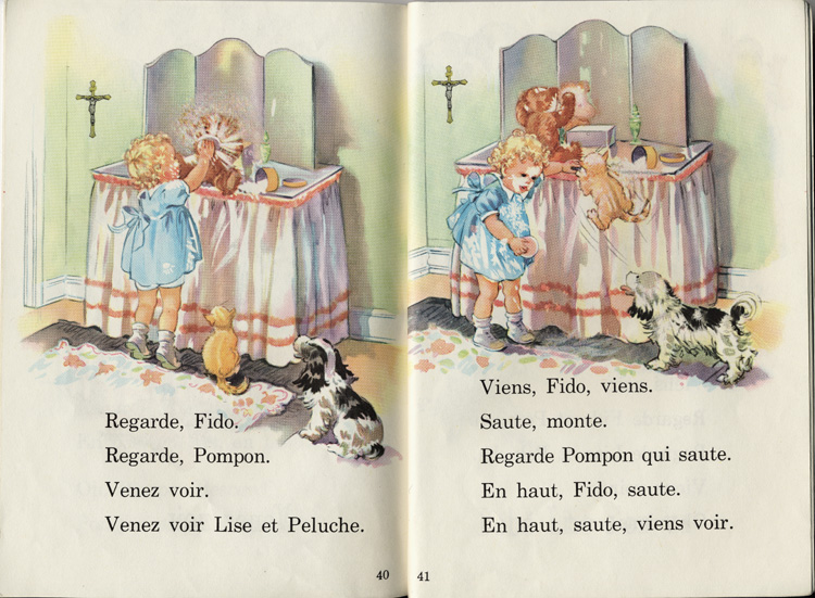 Reproduction de la quaranti&egrave;me et de la quarante et uni&egrave;me page de Viens voir, un manuel publi&eacute; dans la collection cath&eacute;drale par W. J. Gage limit&eacute;e, 1950.