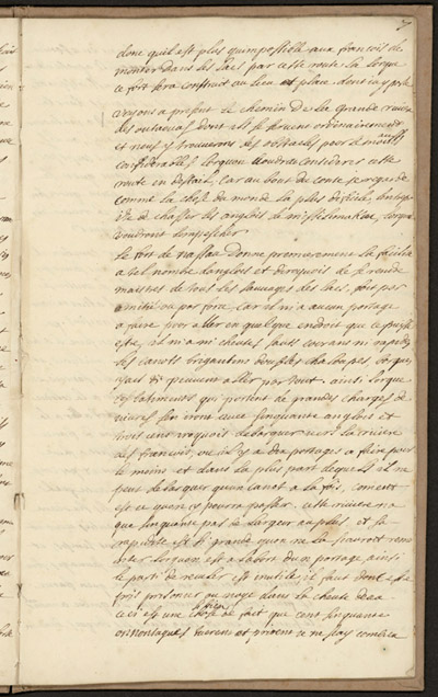 Reproduction de la septi&egrave;me page d’un texte de Louis-Armand de Lom D’Arce, baron de Lahontan, intitul&eacute; Projet d’un fort anglais sur le lac &Eacute;ri&eacute;, 1696.